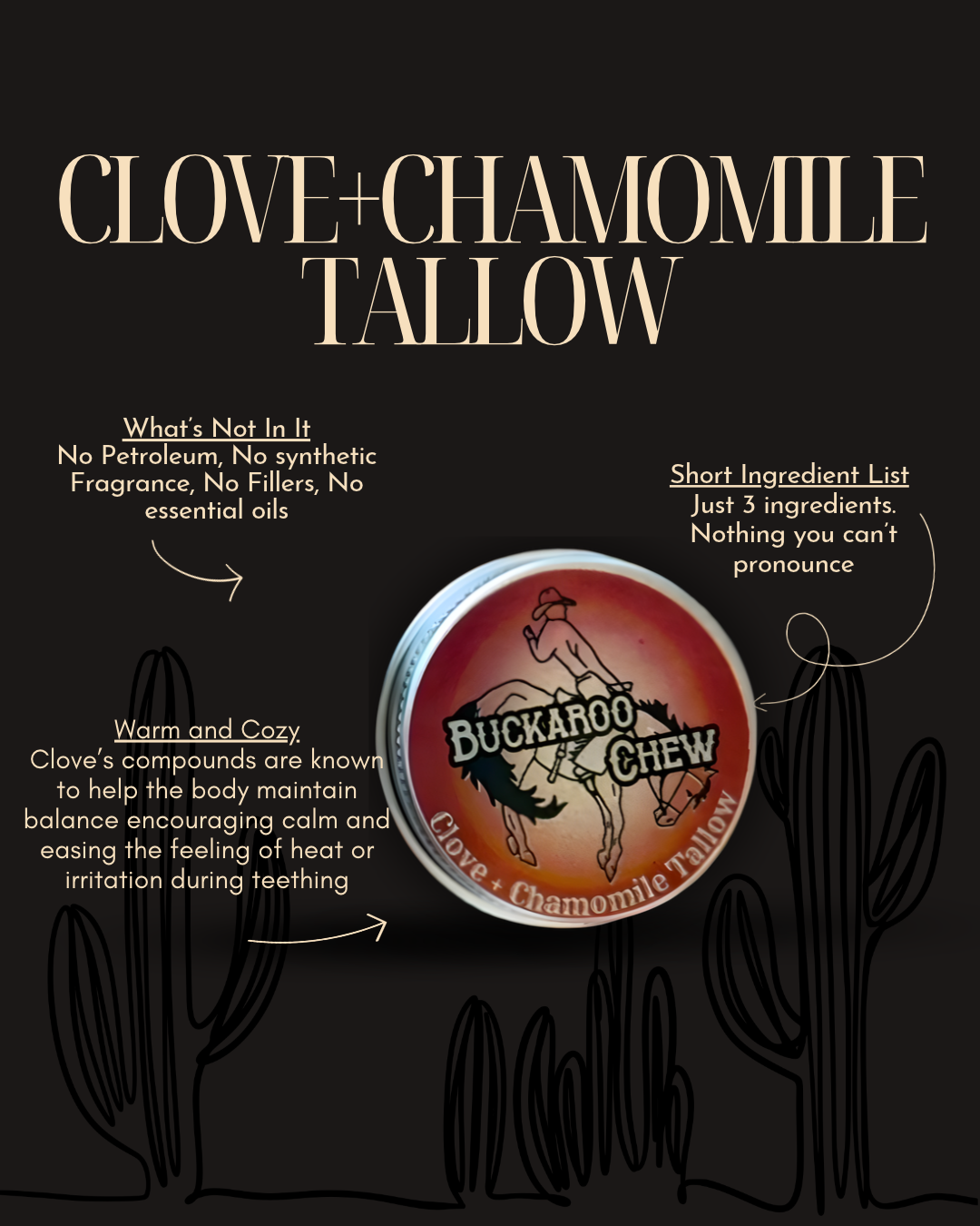 Clove and tallow with informational announcements and cactus background